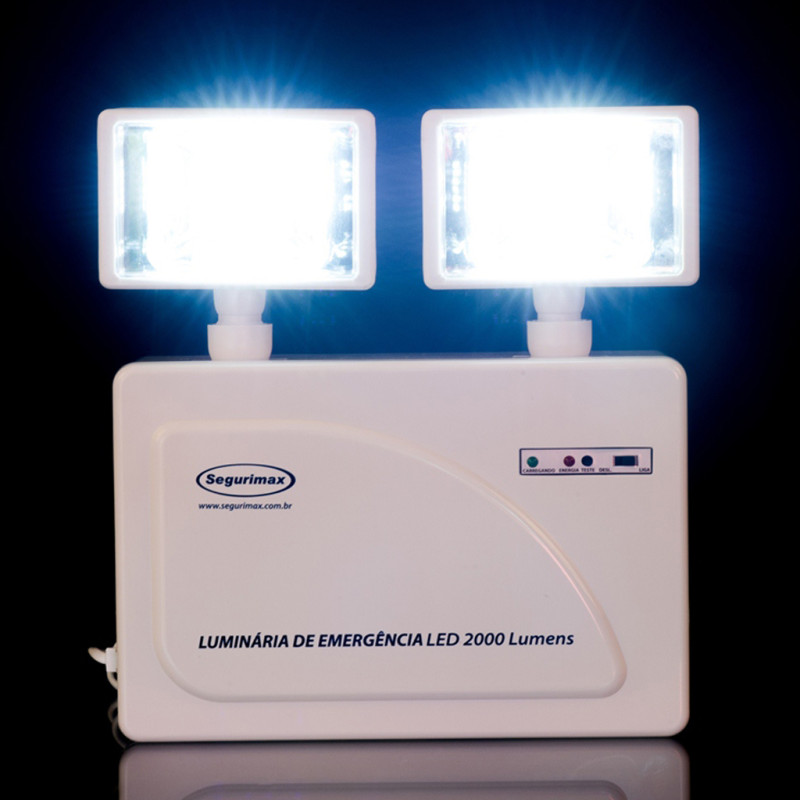 Iluminação Emergência LED 2 faróis 2000 lumens com bateria selada