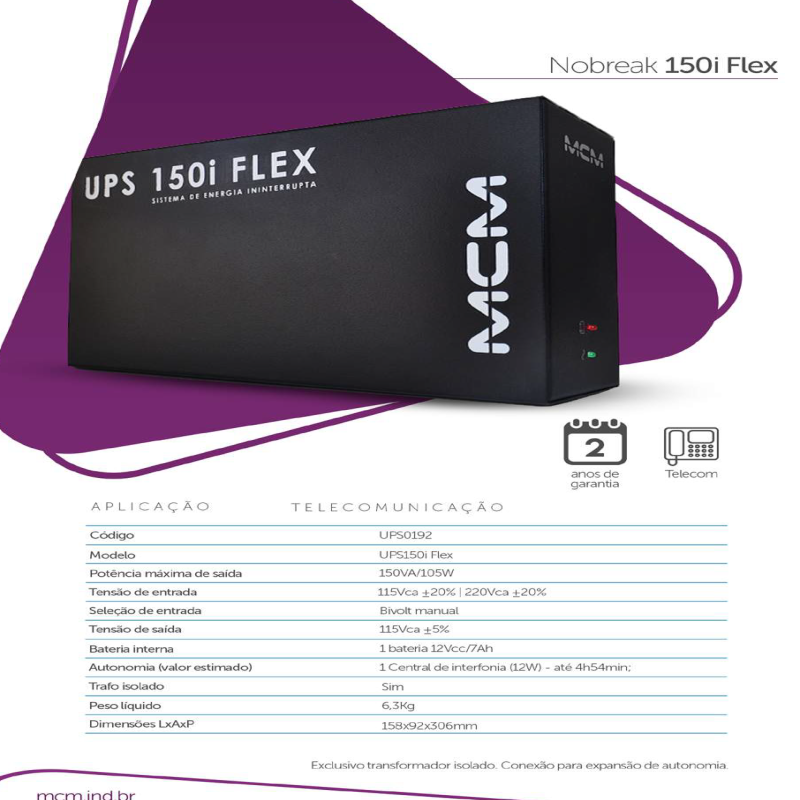 Nobreak UPS 150i Flex Para Central Telefônica/PABX  - MCM 